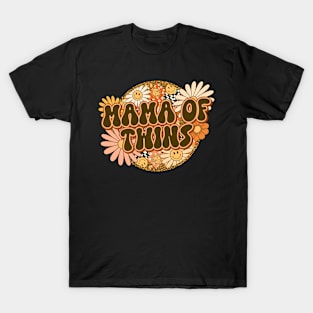 Mama of Twins Retro Groovy Floral Leopard T-Shirt